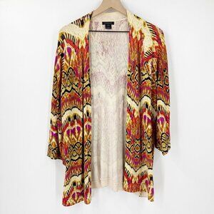Natorious by Natori Multicolor Abstract Cardigan Kimono Style Top M Silk Spandex